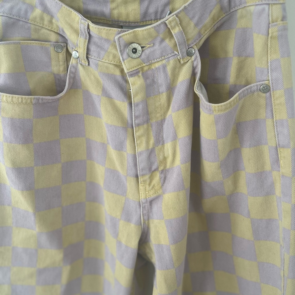 High Rise Checkered Jeans - Yellow and Purple - Picture 2 of 4